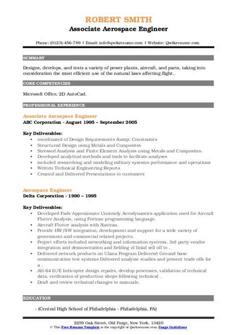 Aerospace Engineer Resume Samples | QwikResume