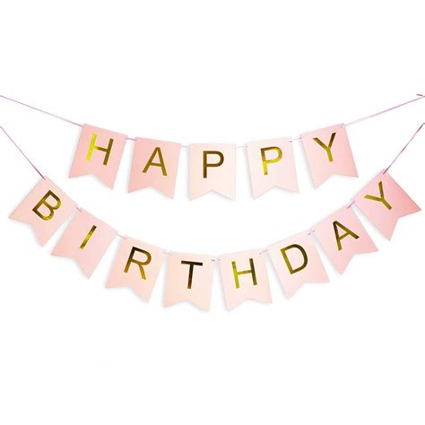 Buy Pink Happy Birthday Banner with Shimmering Gold Letters, Happy ...