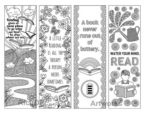 Set of 8 Coloring Bookmarks With Quotes About Books and - Etsy ...