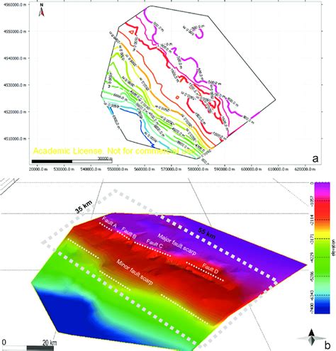 a) 2D isobath map of Apulian Carbonates Platform. The isobath (every ...