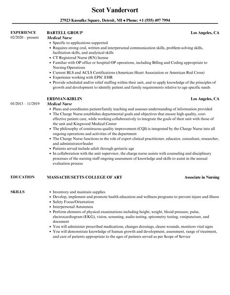 Medical Nurse Resume Samples | Velvet Jobs