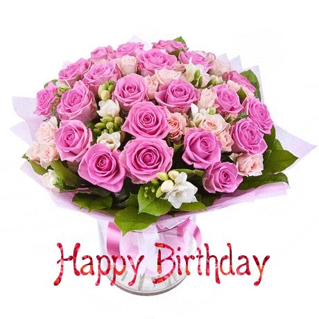 Happy Birthday Pink Flower Bouquet GIF | GIFDB.com