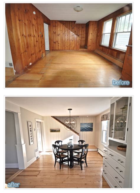 Dining room and foyer before and after knotty pine paneling – Artofit