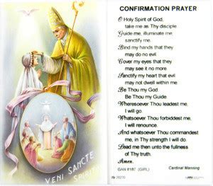 Confirmation Prayer Girl Laminated Holy Card - Our Daily Bread Catholic ...