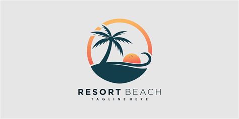 resort beach logo design vector with icon palm creative concept ...