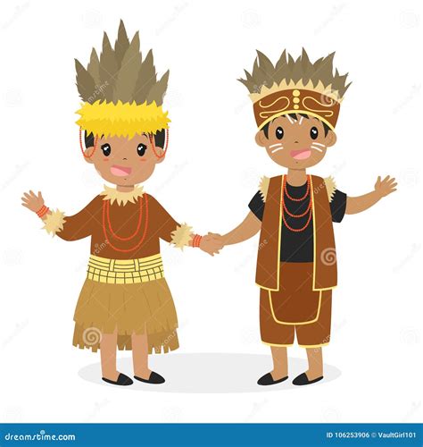 Indonesian Children, Couple Wearing South Kalimantan Vector ...