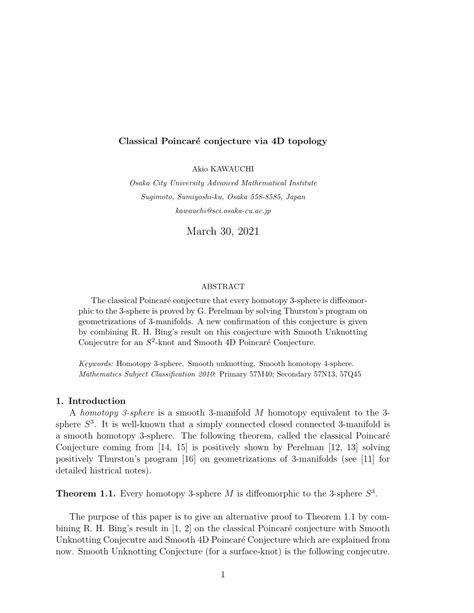 (PDF) Classical Poincaré conjecture via 4D topology