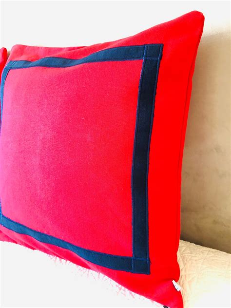 Red Blue Trim Pillows Sofa Throw Pillows Red Throw Pillows - Etsy