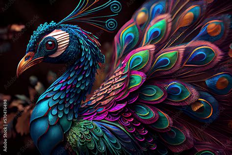 colorful peacock wallpaper. colorful mural background Stock ...