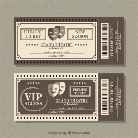 Free Vector | Retro theatre tickets with masks | Ticket design, Ticket ...