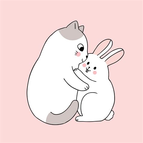 Cartoon cute cat hugging rabbit 680390 Vector Art at Vecteezy