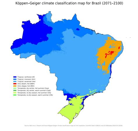 Köppen–Geiger climate map of Brazil (2071-2100) | Map, Brazil map, Biomes