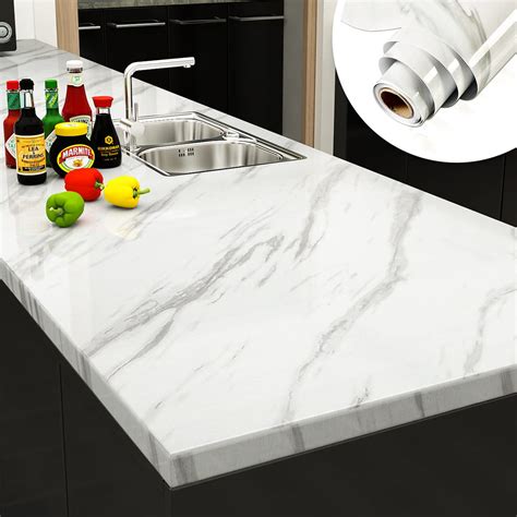 Buy YENHOME White Marble Contact Paper for Countertops Kitchen Counter ...