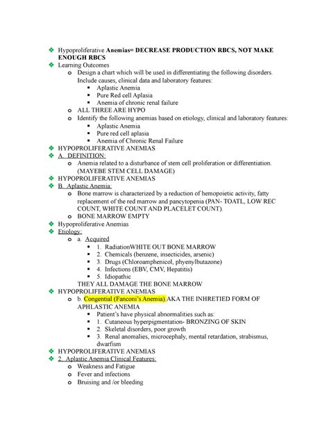 Hypoproliferative Anemias - Include causes, clinical data and ...