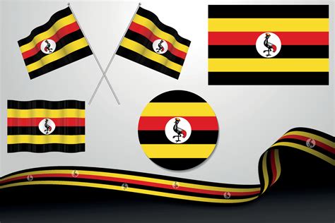 Set Of Uganda Flags In Different Designs, Icon, Flaying Flags With ...