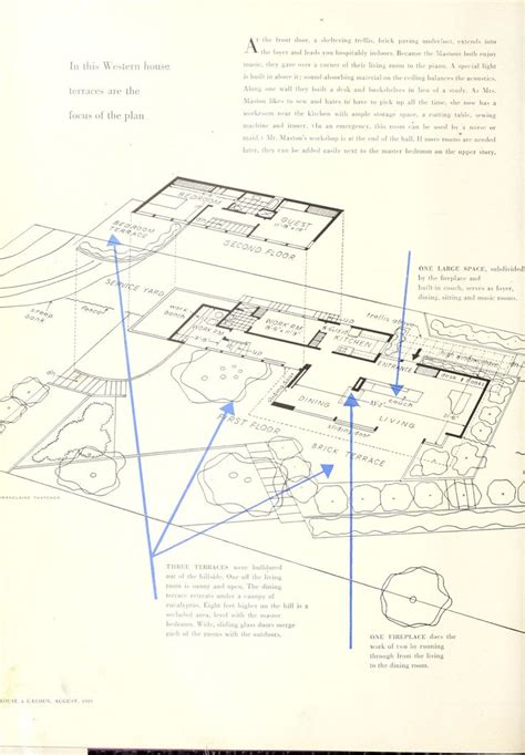 an old book with blue lines showing the floor plan for a house and its ...