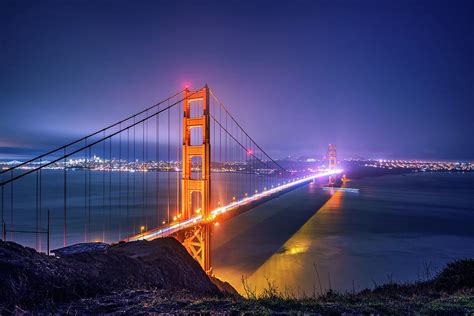 Golden Gate Bridge at night Photograph by Miroslav Liska - Pixels