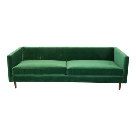 Mid-Century Emerald Green Velvet Sofa | Chairish