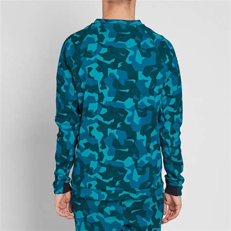 Nike Tech Fleece Camo Crew Rio Teal & Black | END. (UK)