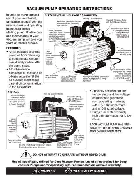 VACUUM PUMP OPERATING INSTRUCTIONS