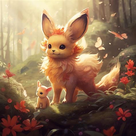 Premium AI Image | A pokemon fan art with a small bunny and a small bunny.