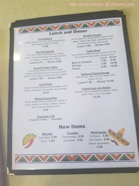 Menu at Labamba Mexican restaurant, Columbia, US-165