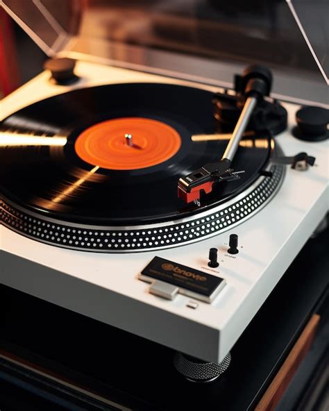 Premium Photo | Stylish modern turntable with vinyl discs on table in ...