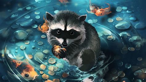 Wallpaper raccoon, art, coins, water | Art wallpaper, Raccoon art, Art