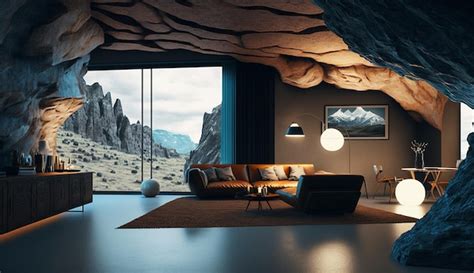 Premium AI Image | Modern cave house living room interior design AI ...