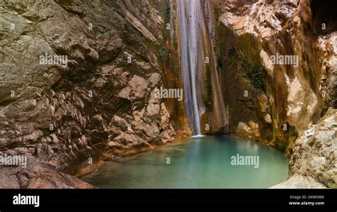 Waterfalls, close, rocks, green pond, Nidri harbour village, Lefkada ...