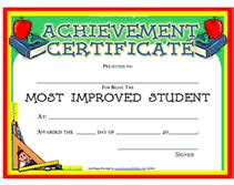 Printable Most Improved Student Awards Certificates Templates