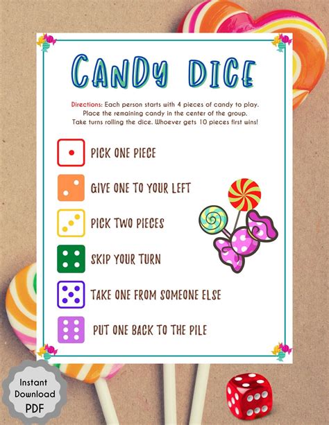 Candy Dice Game Printable - Printable Word Searches