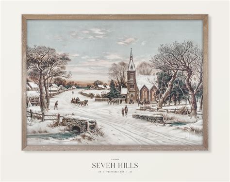 Vintage Winter Village Painting Snow City Landscape Printable - Etsy