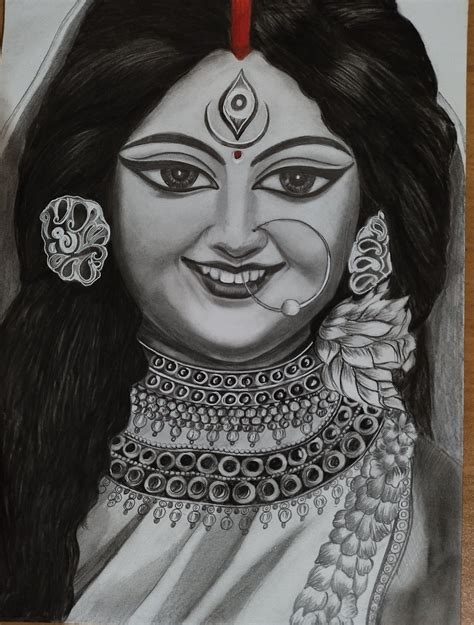 Maa Durga: Graphite and Charcoal Artwork