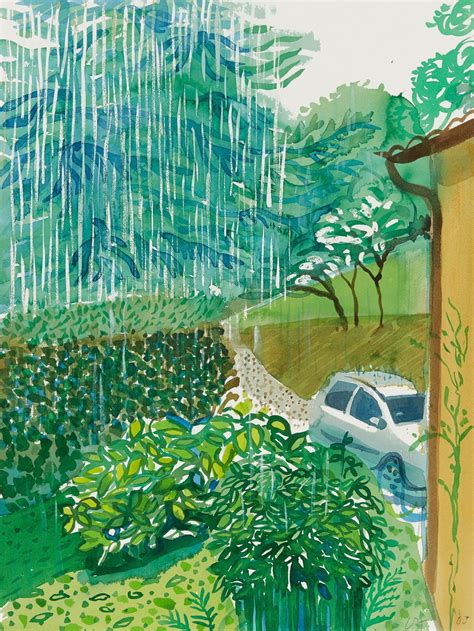 David Hockney - B. 1937 - LAKE HOUSE, COMO, RAIN - signed with the ...