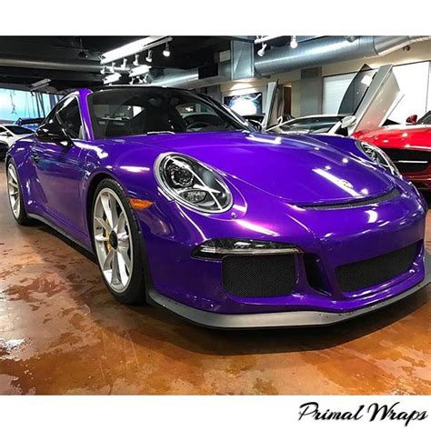 Porsche Gt3 wrappped in 3M 1080 Gloss Plum Explosion vinyl