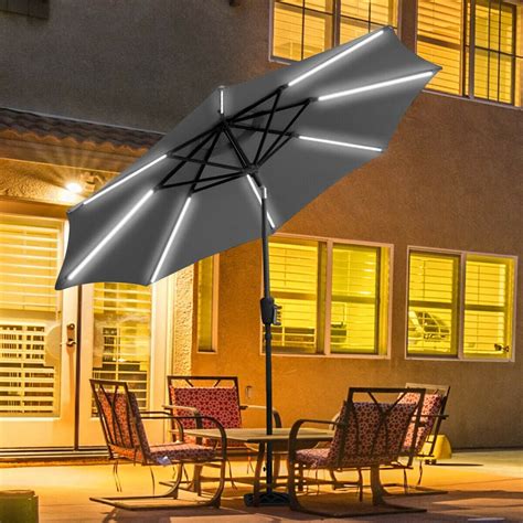 Gymax 9 FT Patio Waterproof Solar Umbrella LED Light Tilt Gray ...