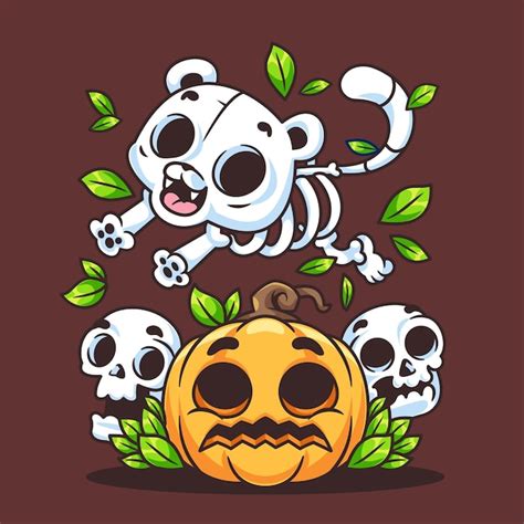 Premium Vector | Cartoon cat skeleton halloween illustration