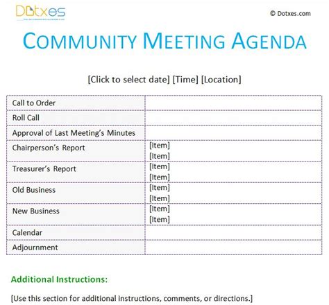 Meeting agenda template (Community) - Dotxes | Meeting agenda template ...