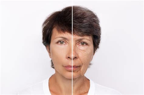 Premium Photo | Comparison of young and aged woman's face. Youth, old ...