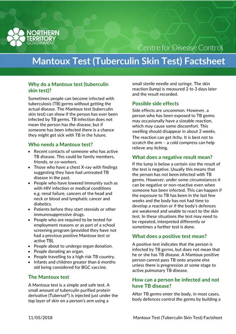 Mantoux Test (Tuberculin Skin Test) Factsheet - DocsLib