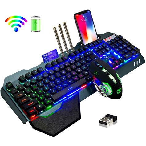 Wireless Gaming Keyboard and Mouse,Rainbow Backlit Rechargeable ...