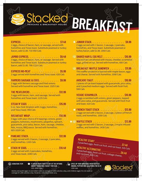 Menu at Stacked restaurant, Wasaga Beach