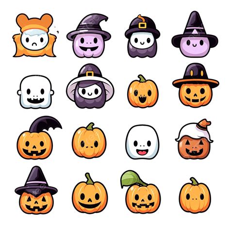 Cute Kawaii Halloween Character Set, Halloween Kawaii Clipart Set ...