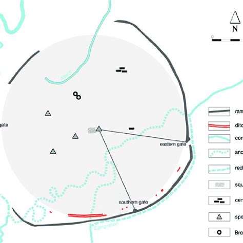 Schematic map of the oppidum of Manching featuring important landmarks ...