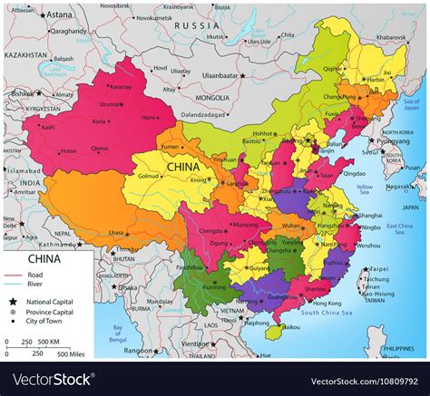 Colorful china political map with selectable Vector Image