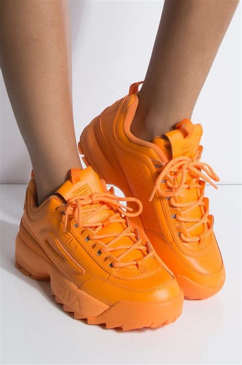 FILA Neon Chunky Sole Faux Leather Lace Up Sneaker, In Neon Orange ...