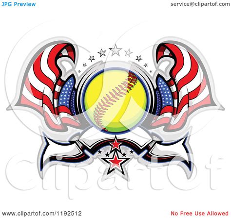 Clipart of a Patriotic Softball with Two American Flags Stars and a ...