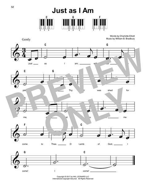 Just As I Am by Charlotte Elliott Sheet Music for Super Easy Piano at ...