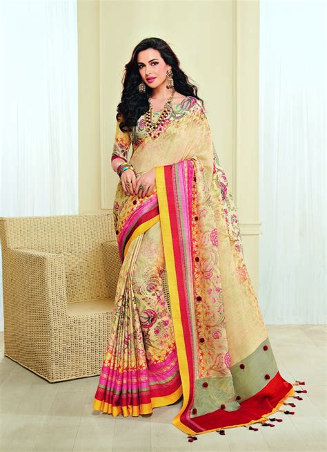 Buy Cream Color Jute Silk Saree | Zinnga | Jute silk saree, Saree ...